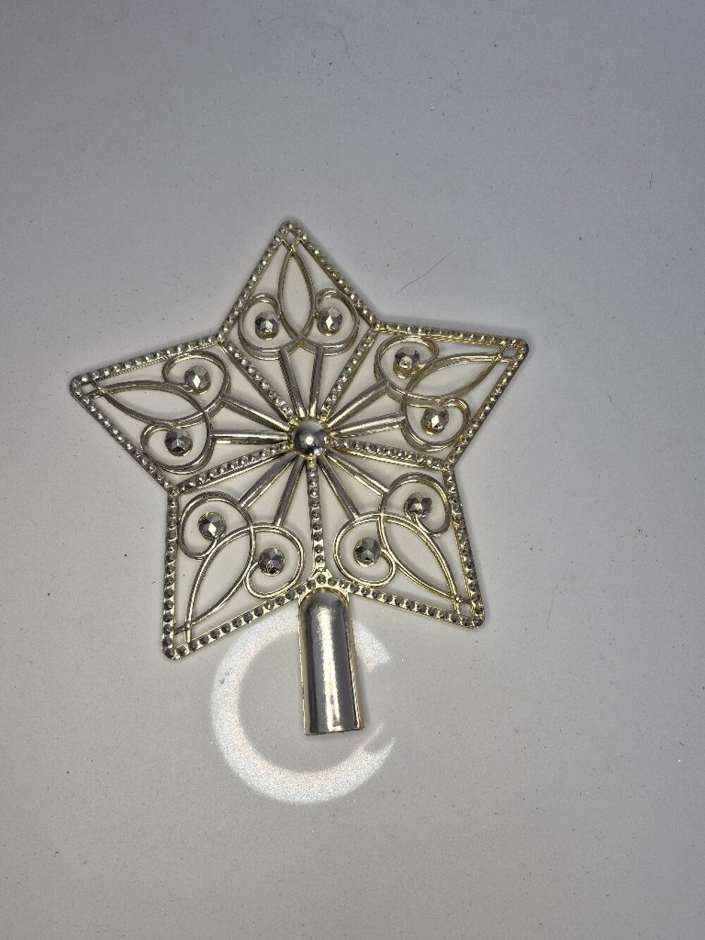 Gold Tone Jeweled Filigree Star Christmas Tree Topper